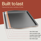 BAKKEN Cookie Sheets for Baking Nonstick Set - 3-Piece Stackable Carbon Steel Baking Sheet Pans Set with Silicone Handles, Non Toxic Cookie Sheets for Baking Bakeware Set - Gray Marble