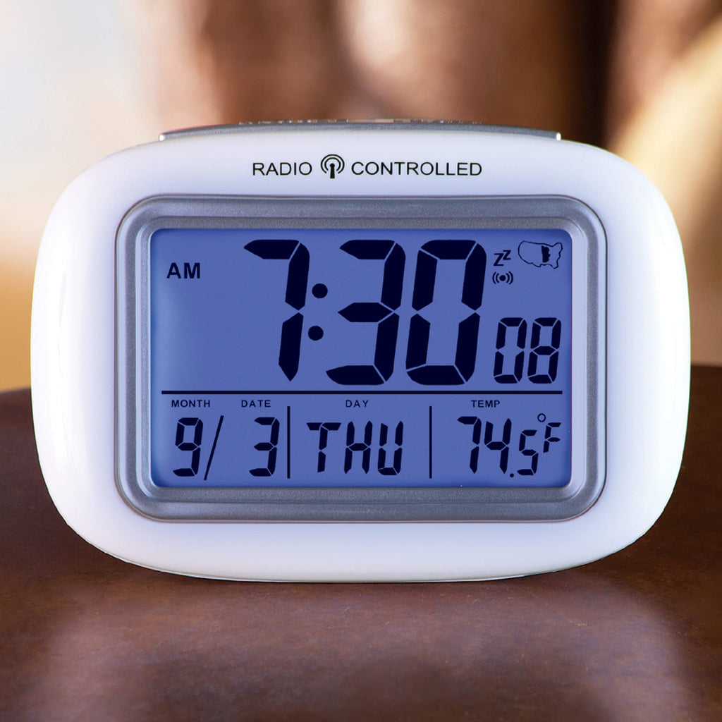 Collections Etc Cordless Atomic Digital Alarm Clock, White