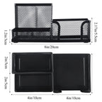 Mesh Pen Holder Desk Organizers Pencil Holder for Desk Black, 3 Compartments Metal Office Supply Organizer with Sticky Notes Holder for School Home Office