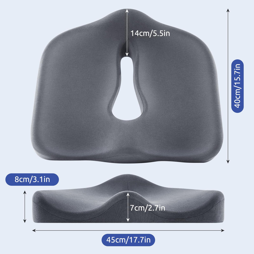 Ergonomic Seat Cushion for Tailbone Pressure Relief - Memory Foam Seat Pad for Comfort & Posture Improvement - Ideal for Office Chair,Desk Chairs, Car Seats, Wheelchairs, Home & Office Use(Dark Gray)