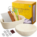 Dimpola Banneton Bread Proofing Basket - Banneton Basket Set Sourdough Proofing Basket Round Proofing Bowls Handmade Rattan Baskets and Liners (Oval & Round Gift Set)