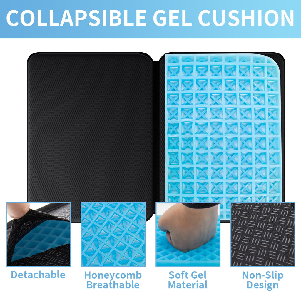 Portable Gel Seat Cushion,15.7'' x 10.6''Foldable Breathable Travel Thick Gel Seat Cushion for Office Chair, Car Seat, Wheelchair,Relief Long Sitting, Travel, Sciatica, Coccyx Pain
