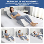 4Pcs Orthopedic Bed Wedge Pillow Set with 4Pcs Replacement Pillowcase, Incline Wedge Pillow for Back Pain Relief/Sleeping/Snoring/Post Surgery/Leg Elevation 20-in-1 Adjustable Memory Foam Wedge Pillow