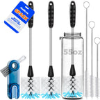 Holikme 6 Pack Bottle Brush Set, 14" Long Handle Stainless Steel Bottle Cleaner Brush, 3 Straw Brushes, 3-in-1 Bottle Cleaning Brush for Water Bottle, Baby Bottle, Blue&White