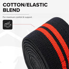 Iron Bull Strength Knee Wraps (1 Pair) - 80" Elastic Knee and Elbow Support & Compression - For Weightlifting, Powerlifting, Fitness, WODs & Gym Workout - Knee Straps for Squats (Black/Red)