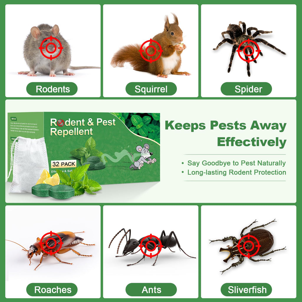 BOZFLY Mouse Rodent Repellent, 32 Pack Peppermint Oil Mice Repellent for Mice, Rats, Squirrels, Spiders and Pests, Indoor/Outdoor Natural Mouse Deterrent, Keeps Rodent Away from Garden & Home (Mint)