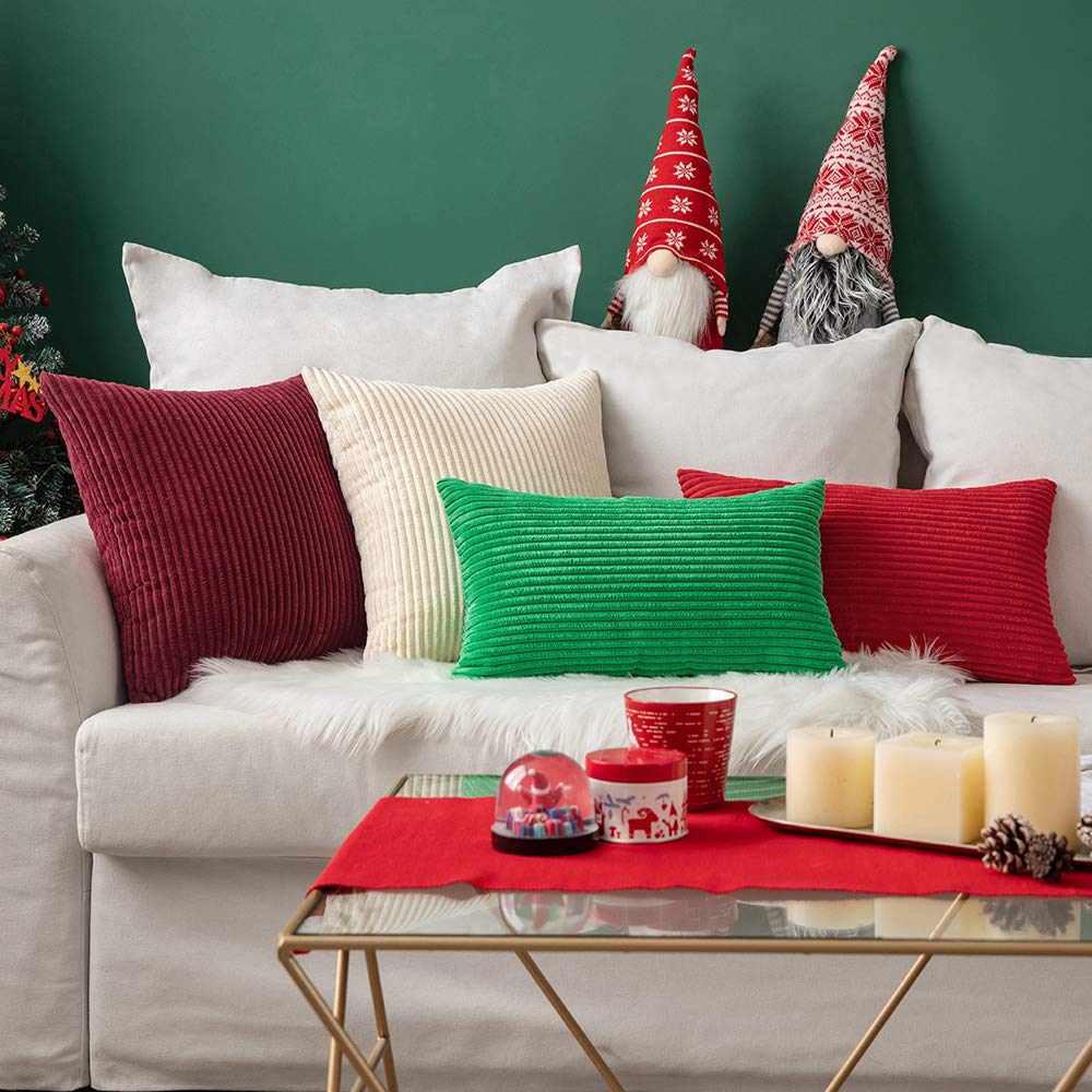 MIULEE Pack of 2 Corduroy Pillow Covers Soft Soild Cushion Cases Decorative Square Christmas Throw Pillow Covers Cream White Pillowcases for Sofa Bedroom Car 18 x 18 Inch 45 x 45 Cm