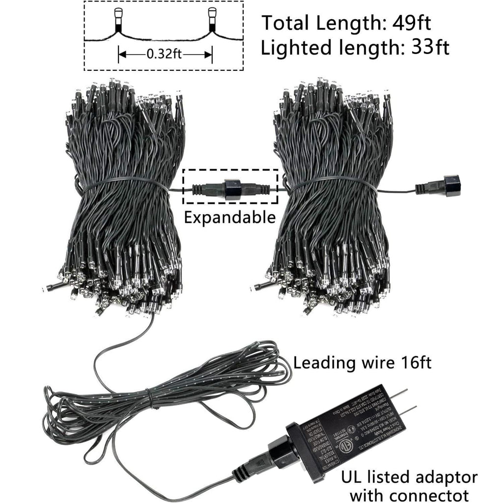 Upgraded 33FT 100 LED Christmas String Lights Outdoor & Indoor, Extendable Waterproof White Lights with Memory Function & Timer & 8 Modes for Christmas Tree Holiday Party Garden Decor (Cool White)