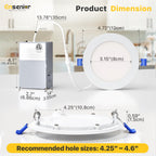 Ensenior 12 Pack 4 Inch LED Recessed Ceiling Light, Dimmable, 2700K-5000K 5CCT, 750LM 9W 120V, High Brightness Canless Wafer Downlight - ETL&FCC&IC