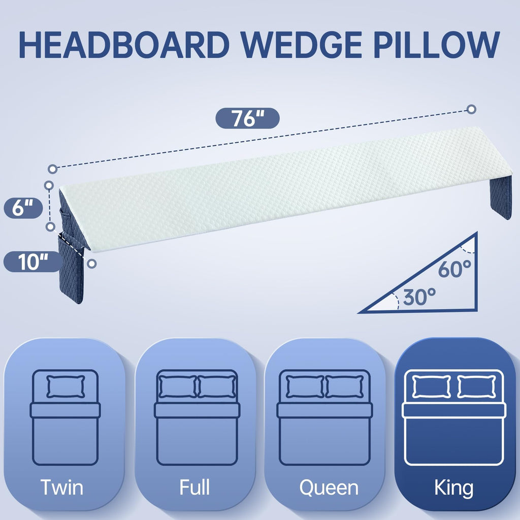 Welzona King Size Wedge Pillow Headboard/Bed Wedge Pillow for Headboard, Bed/Mattress Gap Filler (0-6"), Triangle Pillow Wedge for Gap, Comfortable High Density Foam Pillow (76"x 10"x 6")