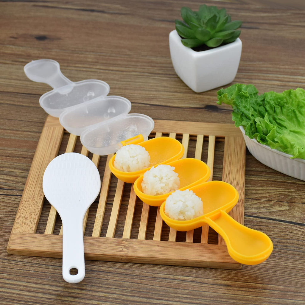 Rice Ball Mold,Rice Ball Shaker, Ball Shaped Kitchen Tools DIY Lunch, Maker Mould Food Decor for Kids, Mold With a Mini Rice Scoop（yellow）…