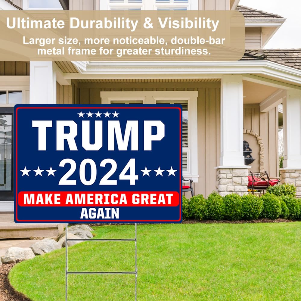 Shmbada Trump 2024 Make America Great Again MAGA Yard Sign with Metal Stake - 20 x 14 Inch Double Sided Outdoor Decorative Trump Signs for Garden Yard Lawn House