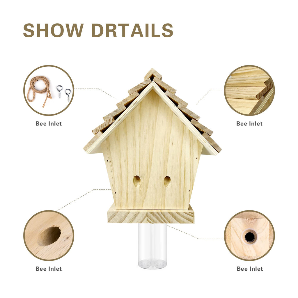 GAW Nature Wood Cabin Style Carpenter Bee Traps for Outdoors, 4 Pack Best Wooden Carpenter Bee Trap for Outside