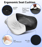 Airllantry Seat Cushion, Memory Foam Pressure Relief Coccyx Cushion for Tailbone Pain, Extra-Large Butt Pad for Office Chair, Car Seat, and Gaming Chair Pain Relief, Extra Cover