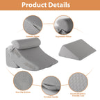 4PCS Wedge Pillow Set for After Surgery, Orthopedic Bed Wedge Pillow for Back Pain Relief, Sitting up in Bed,Recovery, Acid Reflux, Snoring, Body Pillow for Sleeping,Leg,Shoulder Support, Grey
