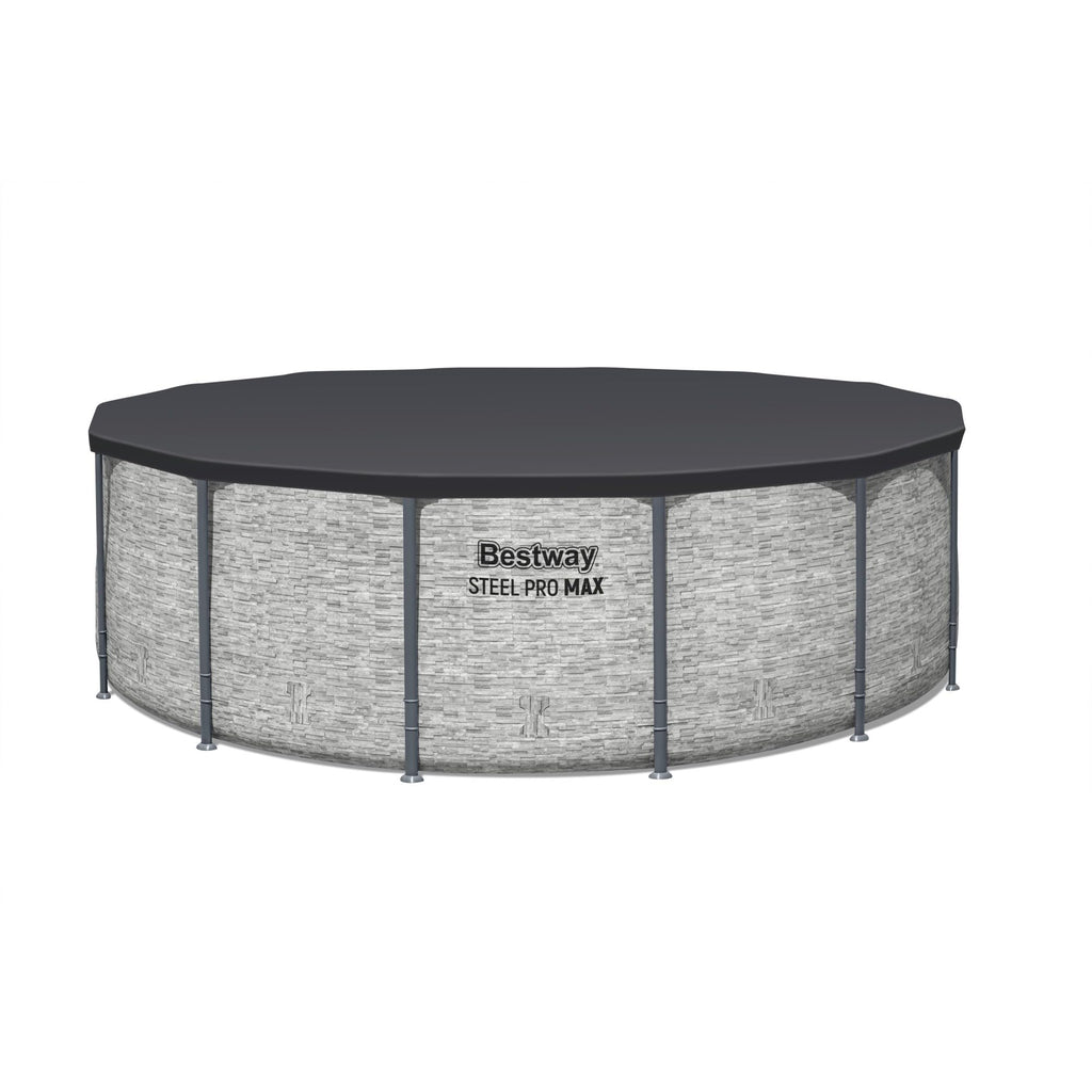 Bestway Steel Pro MAX 14' x 48" Above Ground Pool, Round Metal Frame Outdoor Swimming Pool Set with Filter Pump, Ladder, and Cover, Gray Stone Print