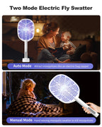 Electric Fly Swatter,4000V Bug Zapper Racket,2 in 1 Mosquito Zapper Racket with 1200ml Battery Rechargeable Purple Mosquito Killer Lamp with 3 Layers of Safety Net Suitable for Indoor and Outdoor