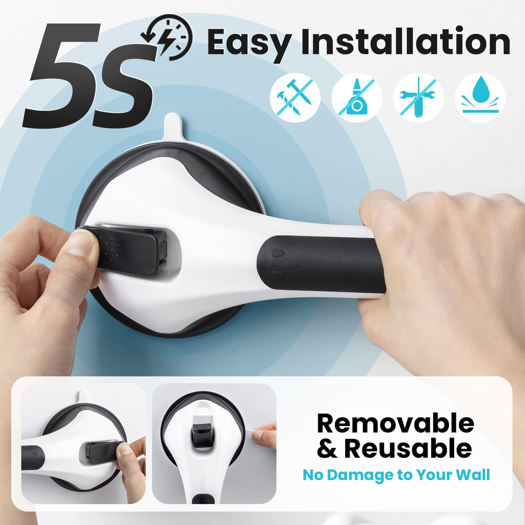 TAILI Shower Grab Bar, 12 Inch Shower Handle for Bathtubs and Showers for Elderly, Suction Grab Bars for Seniors Bathroom Safety Handle for Elderly, No Drilling Removable,Black