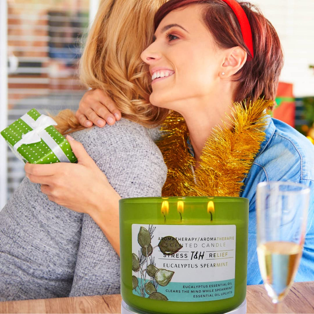 Eucalyptus Spearmint Aromatherapy Candle 3-Wick | Soy Scented Candle for Home | 15.8 oz Large Candle for Men and Women | Long Lasting Eucalyptus Candle | Decorative Candle Gift