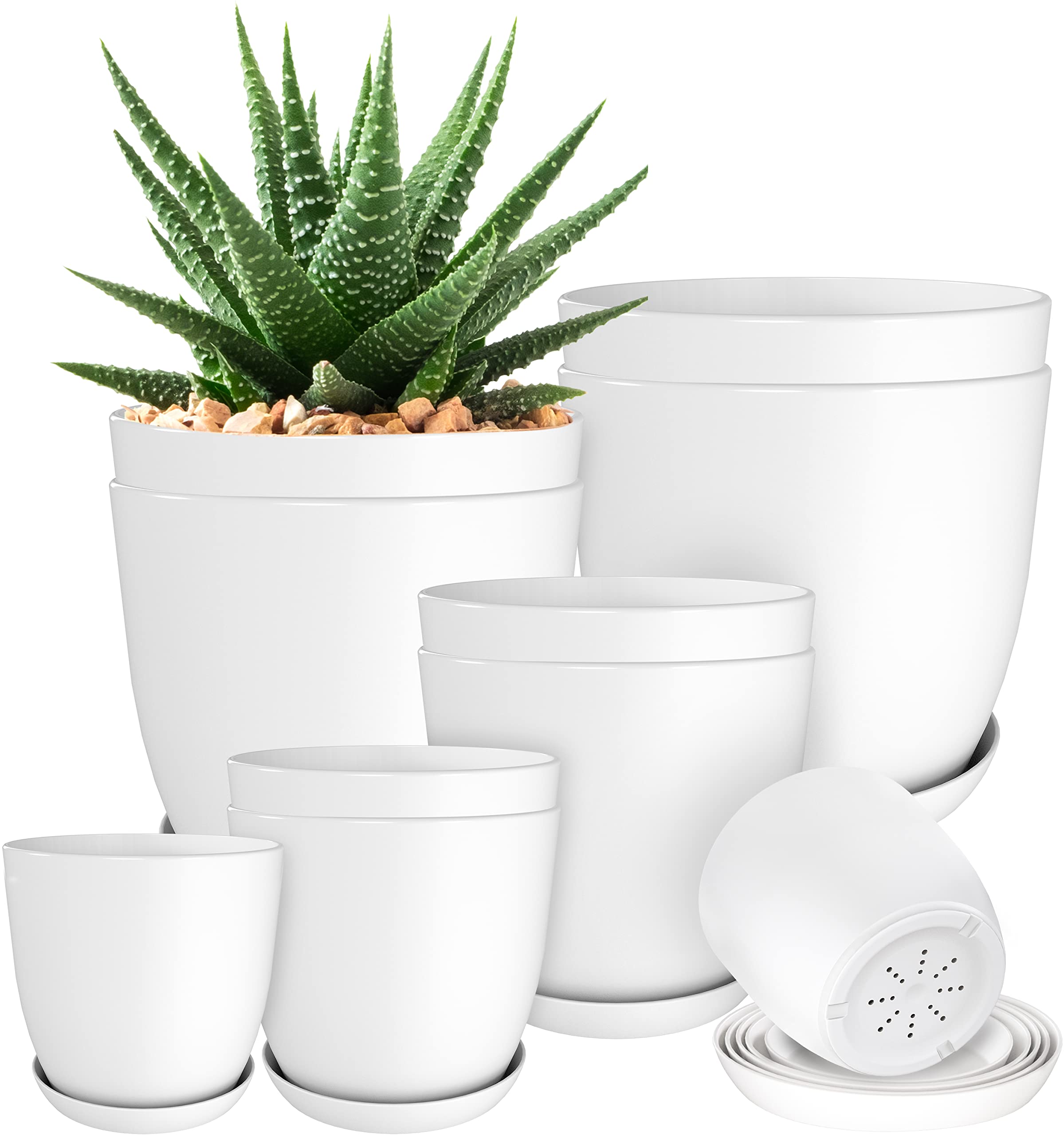 Utopia Home - Plant Pots Indoor with Drainage - 7/6.6/6/5.3/4.8 Inches Home Decor Flower Pots for Indoor Planter - Pack of 10 Plastic Planters for Indoor Plants, Cactus, Succulents Pot - White