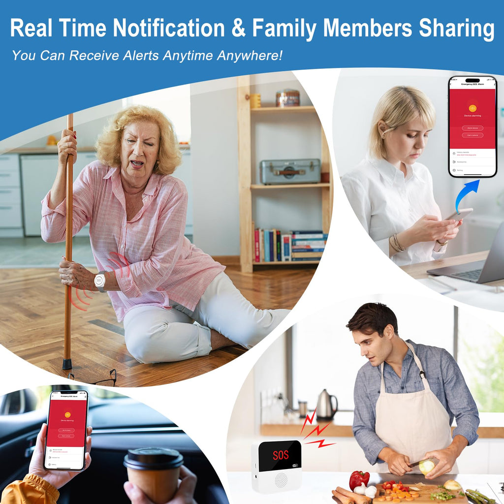 WiFi Caregiver Pager Call Button Life Alert Systems for Seniors No Monthly Fee Emergency Button for Elderly Patient Disabled 1 Alert Watch 1 Receiver(only Supports 2.4GHz & No Monthly Fee)