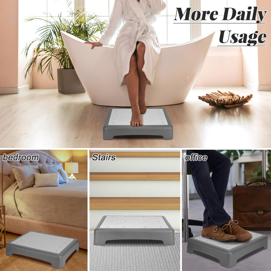 RayLove Mobility One Step Stool for Adults & Seniors, Non-Slip Bathroom Step Stool, Indoor/Outdoor Portable Stair Assist, Platform Step for Office, Kitchen, Cars and Bedroom, 400lbs Capacity, Grey