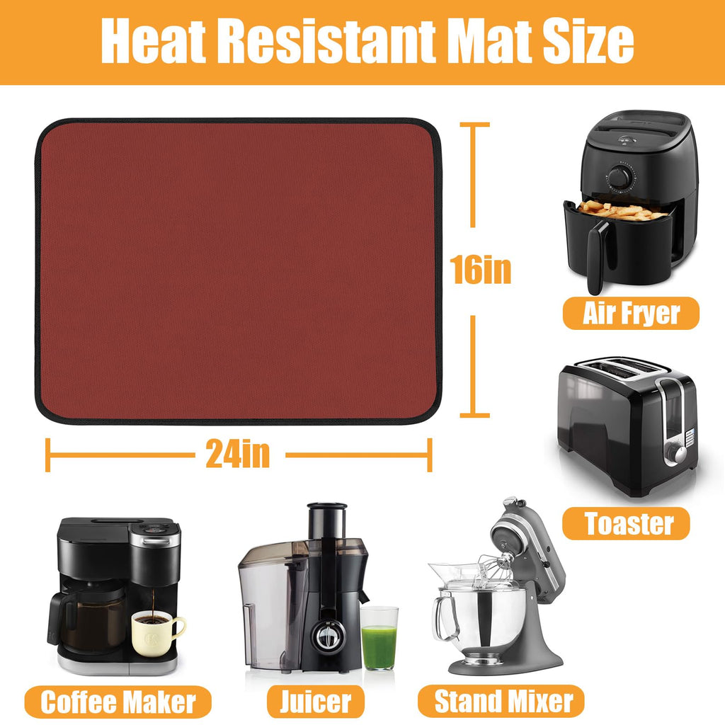 Amerbro Heat Resistant Mats for Countertop - Fireproof 16x24in Heat Resistant Mats for Air Fryer - Kitchen Countertop Protector for Air Fryer, Coffee Maker, Stand Mixer, Toaster, Oven 2PCS - Red
