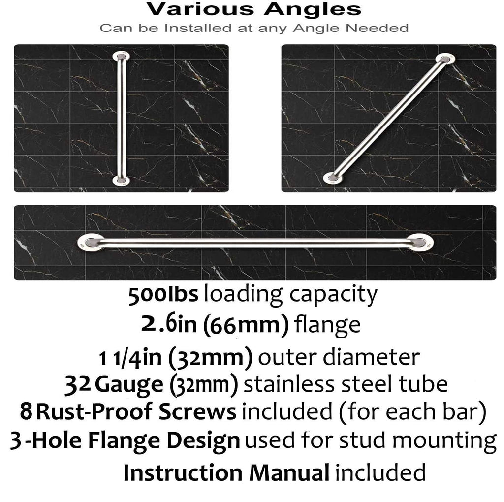 2 Pack 24 Inch Shower Grab Bar, iMomwee Chrome Stainless Steel Bathroom Grab Bar Handle, Bathroom Shower Balance Bar,Safety Hand Rail Support,Handicap Elderly Senior Assist Bath Handle(1.25" Diameter)