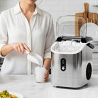 Antarctic Star Nugget Ice Makers Countertop with Auto-Cleaning, 35lbs/Day, Portable Sonic Ice Machine with Handle, Basket and Scoop for Home/Kitchen/Office/Camping(Stainless Steel Silver)