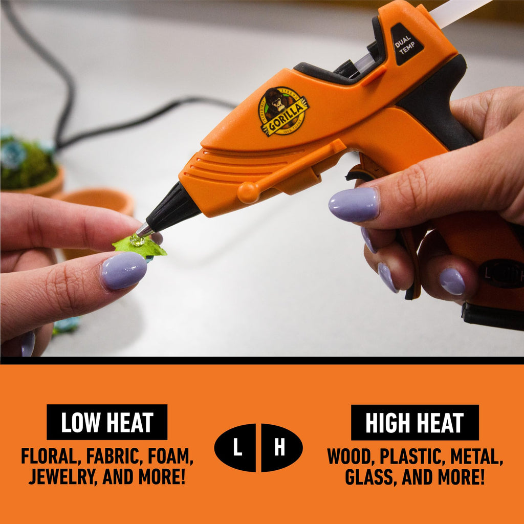 Gorilla Dual Temp Mini Hot Glue Gun Kit with 30 Hot Glue Sticks, Precision Nozzle, and Easy Squeeze Trigger, for DIY, Craft, Repairs, and More, Orange (Combo Pack:1 Mini Gun, 30 Glue Sticks)