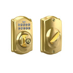 Schlage Camelot Electronic Keypad Deadbolt Lock, Keyless Front Door Entry, Mechanical Key Backup Included, Bright Brass, BE365 CAM 505