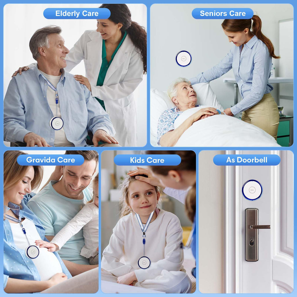 Caregiver Pager Alert Button for Home, Life Alert Beeper for Elderly Monitoring Emergency Button Bell, 500FT Wireless Panic Call Button Alarm Nurse Care for Seniors Patients, Waterproof