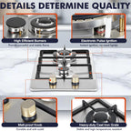 Llamaviva Gas Stove 12 Inch, Propane Cooktop 2 Burner, Portable Gas Cooktop Stainless Steel, Dual Fuel LPG/NG Convertible with Thermocouple Safety Protection for Kitchen, RV, Camping, Outdoor