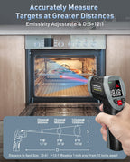 Eventek Infrared Thermometer Gun, [3 in 1] -58°F~1112°F (-50°C~600°C) Digital Laser Temperature Gun for Cooking, Pizza Oven, Grill & Engine with Adjustable Emissivity, Meat Thermometer & Bag Included