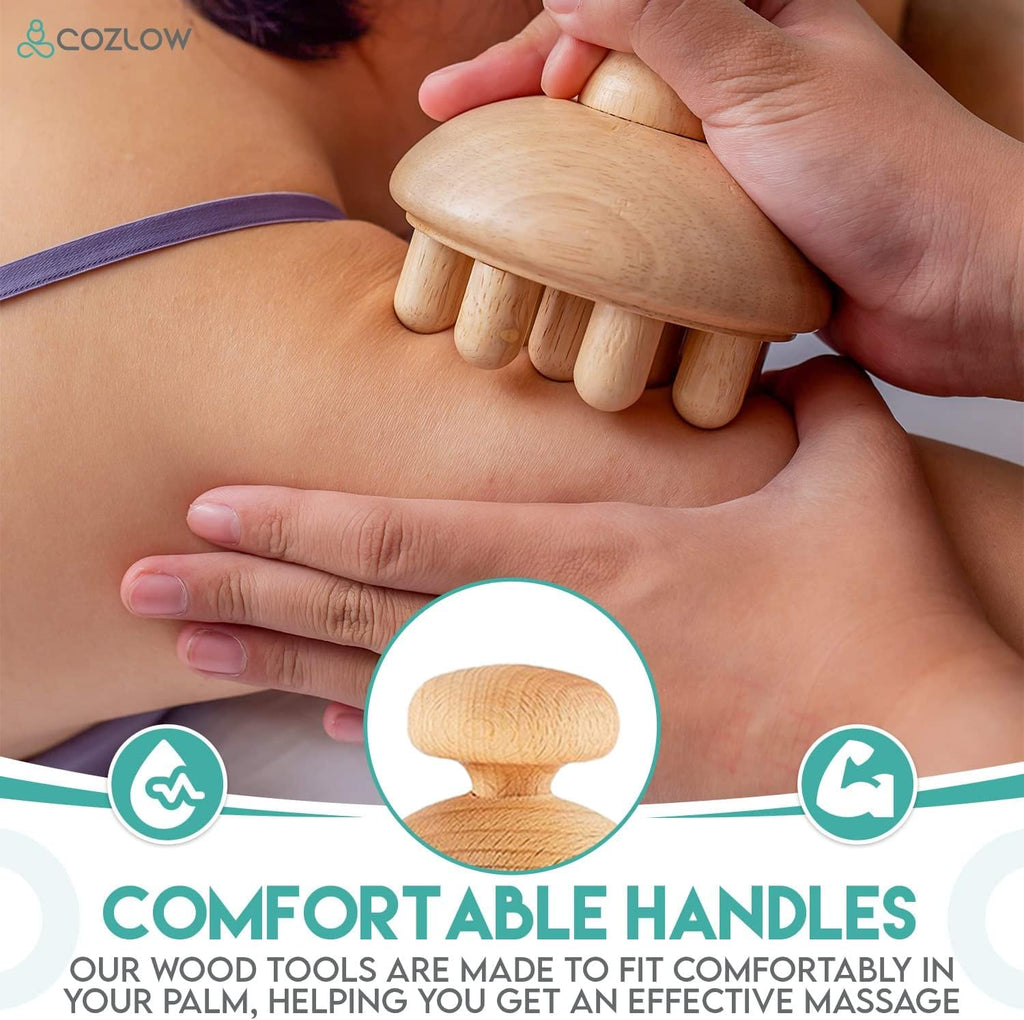 COZLOW 6-in-1 Wood Therapy Massage Tools, Professional Maderoterapia Kit for Body Shaping & Sculpting, Lymphatic Drainage Massage Rollers w/Wooden Cup & Scraper for Reducing Cellulite Appearance