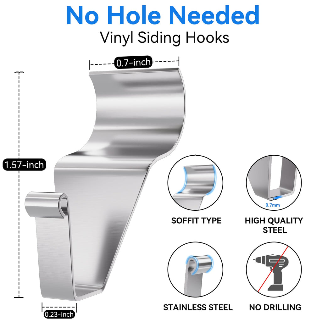 Vinyl Siding Hooks Hanger 10 Pack, Heavy Duty Siding Clips for Hanging on Patio, No-Hole Needed Stainless Steel Siding Hook to Decor Wreath Things for Horizontal Vinyl Siding