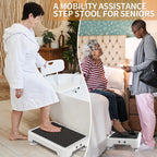 Ronlap One Step Stools for Adults, Portable Safety Step Platform for Seniors Small Plastic Bedside Step Stool Mobility Wide Step Stools Elderly Assistance for Shower Bed Car Stair Outdoor, White-Black