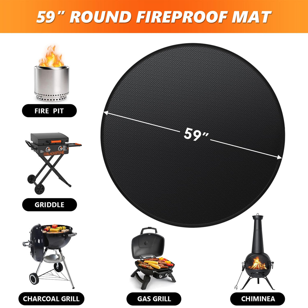 Huchiz 59" Fire Pit Mat for Solo Stove Bonfire, Double-Sided Fireproof Under Grill Mat Deck Patio Protector Pad, Round BBQ Mat for Solo Stove Accessories, Easy to Clean, Reusable