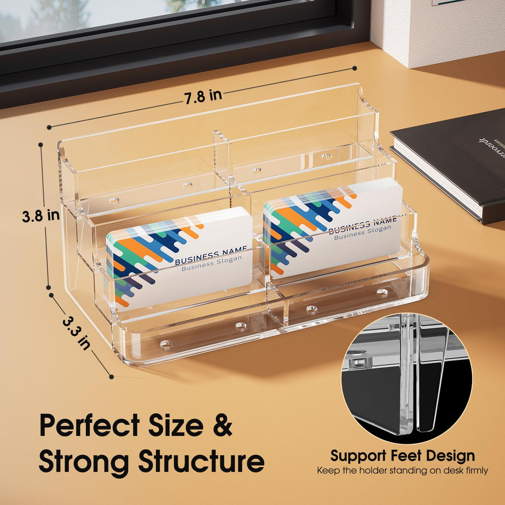 Acrylic Business Card Holder for Desk, Clear Desktop Business Card Display Stand with 8 Pockets, 4-Tier Freestanding Card Organizer for Office, Reception, Countertop