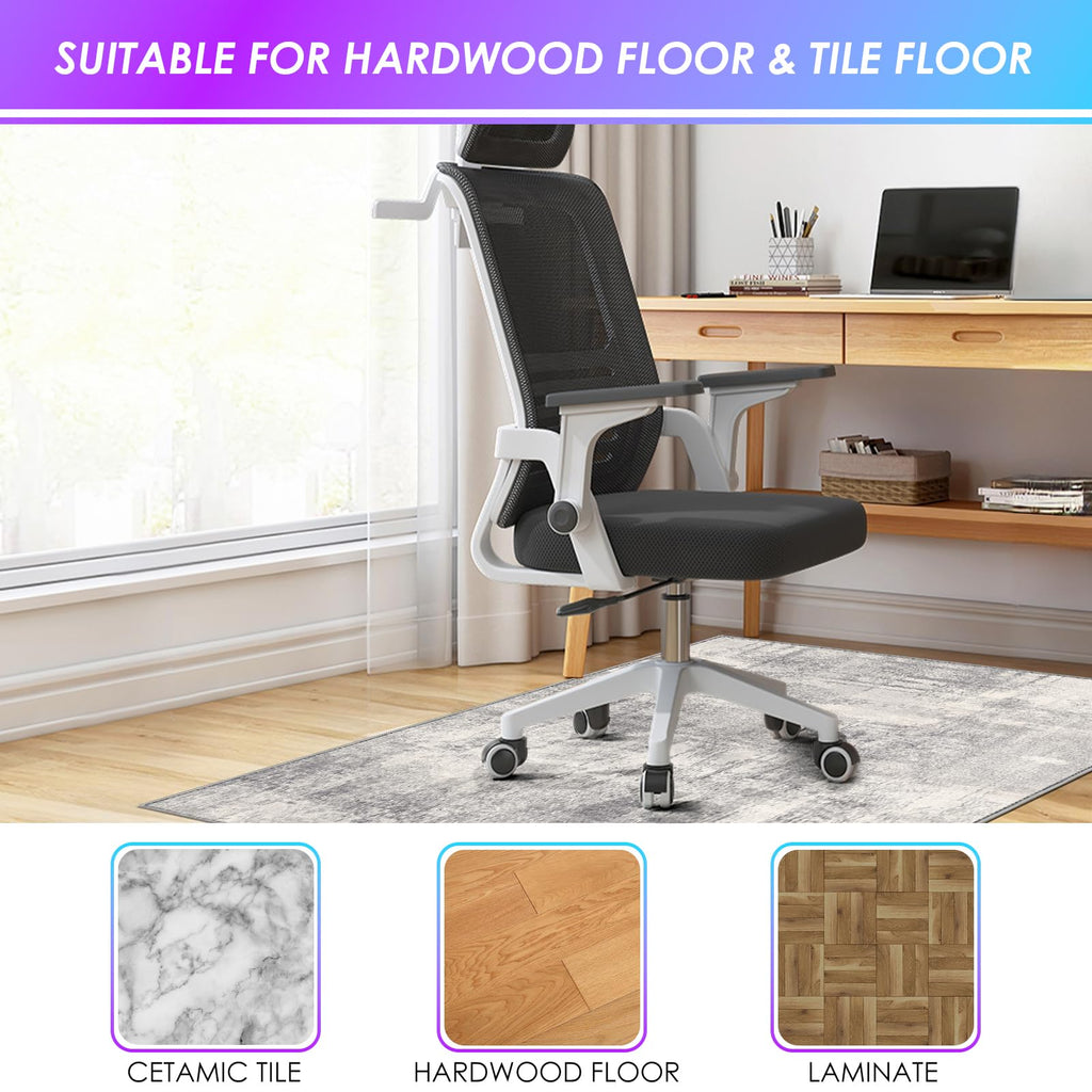 Kuyal Office Chair Mat for Hardwood Floor, 48 x 60 inches Computer Gaming Chair Mat, Low Pile Carpet Desk Chair Mat, Anti-Slip Floor Mats Wood/Tile Protection Mat(48'' x 60'', Modern Gray)