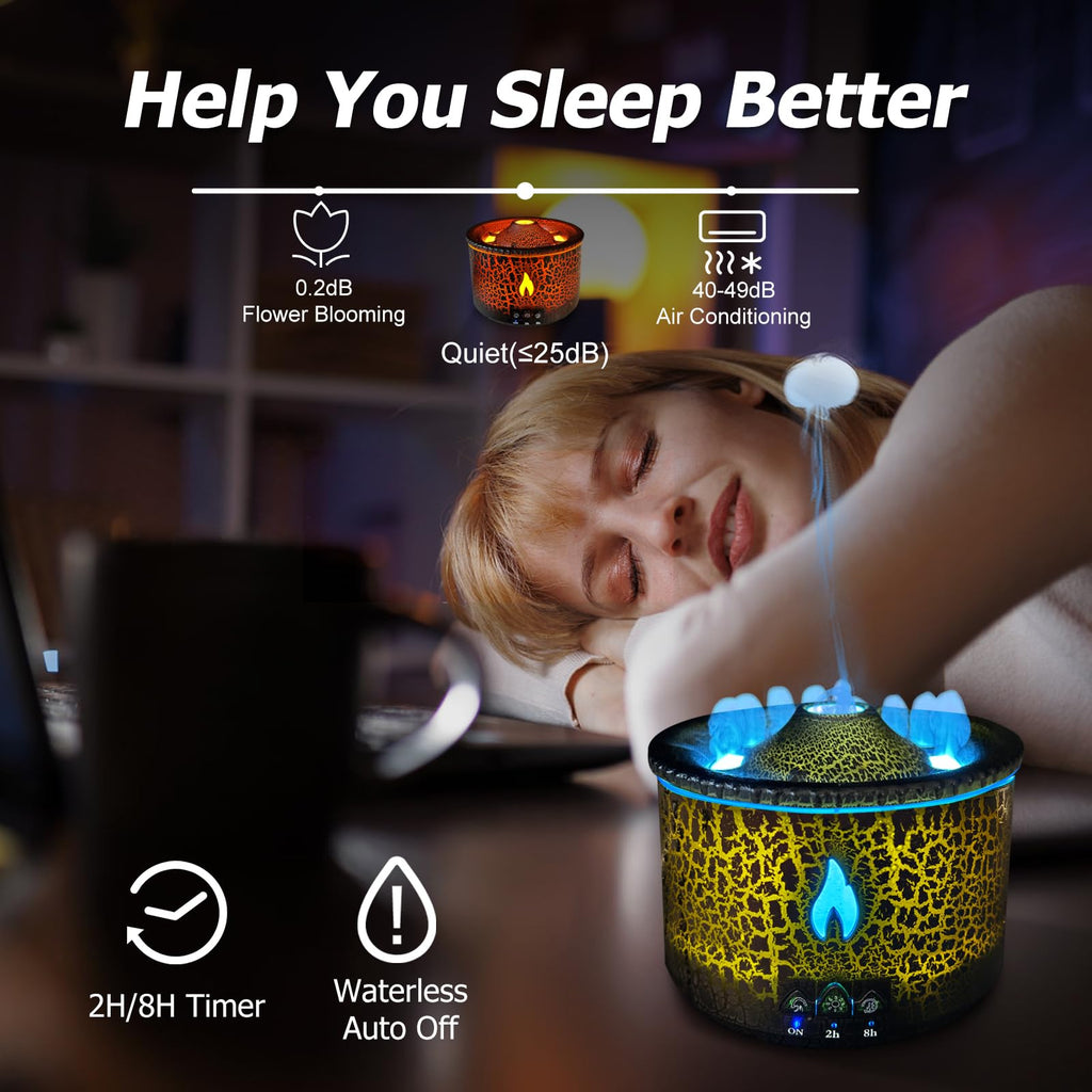 Cechlicht Volcano Diffuser, Essential Oil Diffuser 300ml Volcano Humidifier with Flame & Volcano Mist Mode, 2 Colors, Timer, Auto Shut-Off, Remote Control, Flame Diffusers for Home Bedroom Black