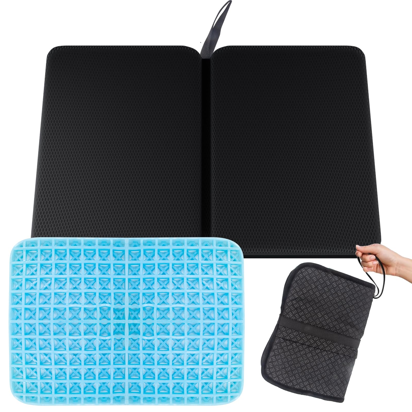 Portable Gel Seat Cushion,15.7'' x 10.6''Foldable Breathable Travel Thick Gel Seat Cushion for Office Chair, Car Seat, Wheelchair,Relief Long Sitting, Travel, Sciatica, Coccyx Pain