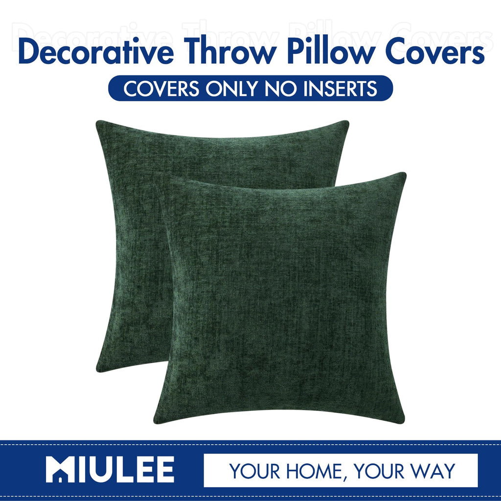 MIULEE Pack of 2 Christmas Green Throw Pillow Covers 20x20 Inch Soft Chenille Pillow Covers for Sofa Living Room Couch Solid Dyed Cases
