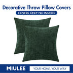 MIULEE Pack of 2 Christmas Green Throw Pillow Covers 20x20 Inch Soft Chenille Pillow Covers for Sofa Living Room Couch Solid Dyed Cases