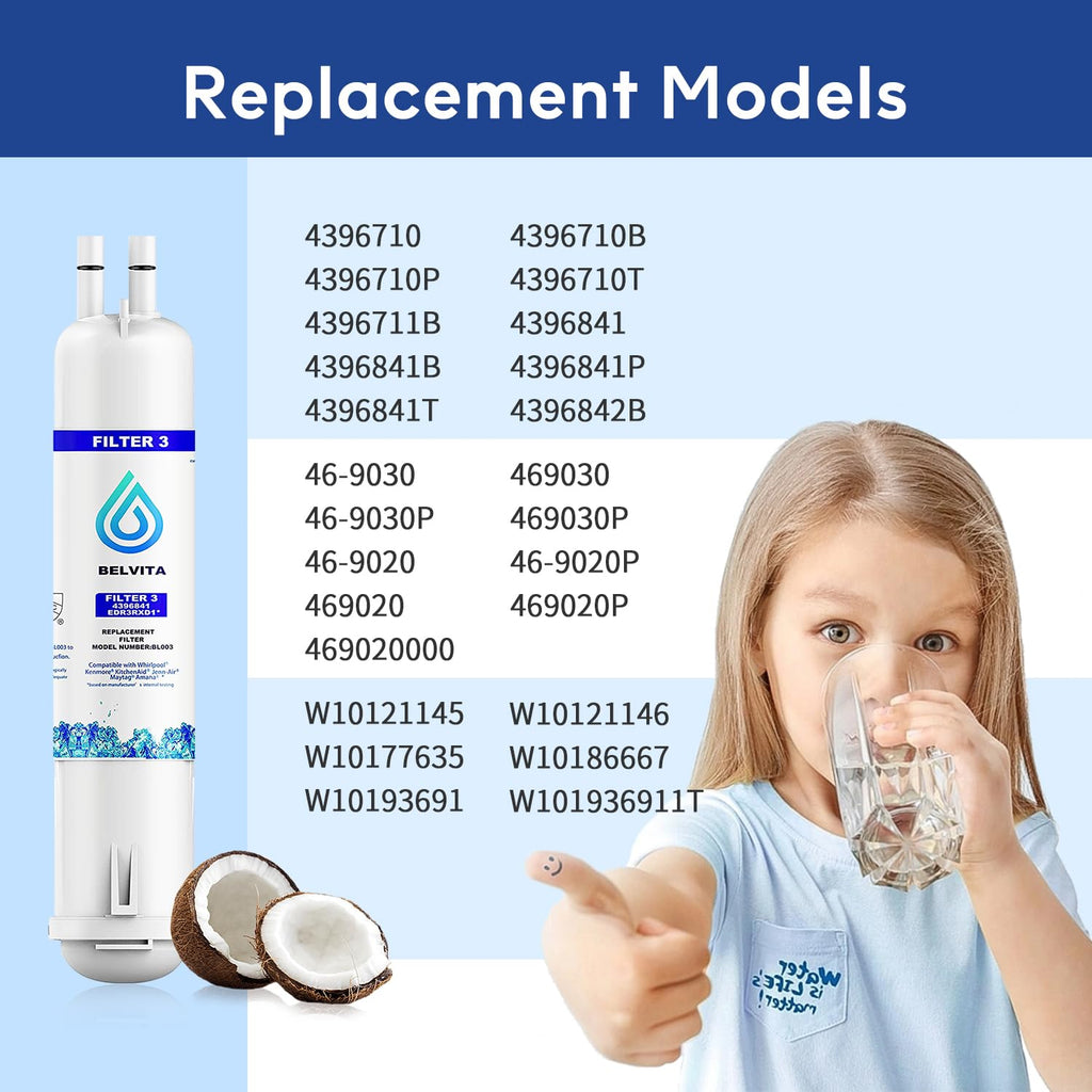 BELVITA Water Filter Compatible with EDR3RXD1, 4396841, 4396710, Filter 3, 46-9083,46-9030, 9030, 9083 Refrigerator Water Filter (3 Pack)