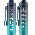 Water Bottle with Straw, 32oz Motivational Water Bottles with Time Marker to Drink, Tritan BPA Free, 1L Sports Water Bottle with Carry Strap LeakProof for Women Gym Fitness Outdoor (1 Pack)