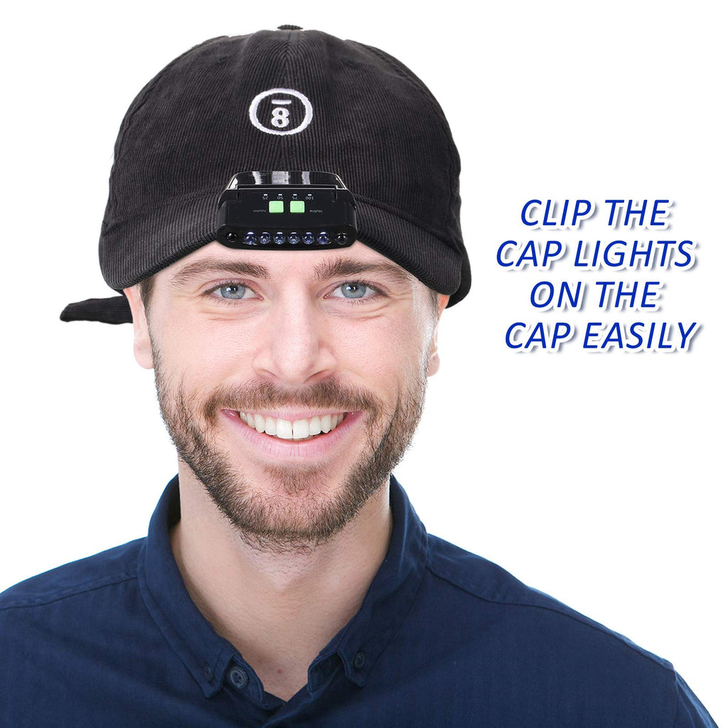 Mudder 2 Pieces LED Clip on Cap Lights USB Rechargeable Cap Flashlight Clip Waterproof Ultra Bright Hat Flashlight Headlamp for Christmas Fishing Camping Hand Work(Black)