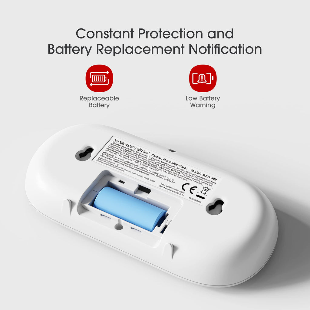 X-Sense Wireless Interconnected Carbon Monoxide Detector, Replaceable Battery Powered CO Alarm with Digital Display and Peak Value Memory, XC01-WR, Pack of 2