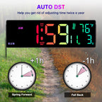 Soobest 14" Large Remote Digital Wall Clock with Timer for Living Room Home Gym, Plug in Big LED Electric Color Changing Clock with Date Day of Week Temperature Display for Elderly Seniors, Auto DST