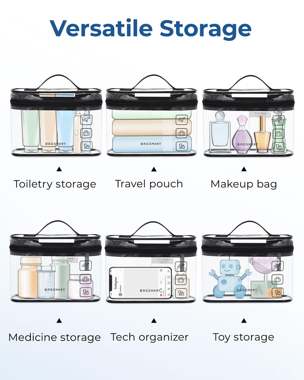 TSA Approved Toiletry Bag, 2 Pack Clear Makeup Cosmetic Bag Organizer, Quart Size Travel Bag for Toiletries, Carry-on Travel Accessories Essentials, Black-2pcs